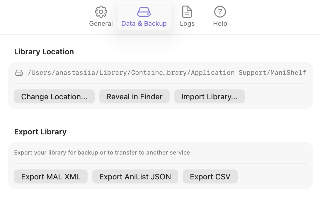 Backing up your library